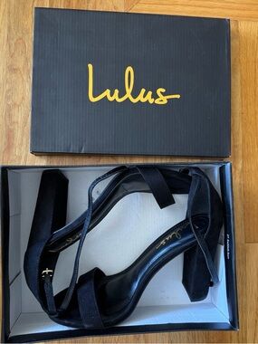 Lulu's Taylor Black Suede Ankle Strap Heels, 4” high
